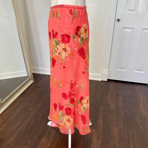 Early 2000's Pink Orange Red Flower Floral Fairy Reversible Mesh Maxi Skirt S M - Picture 3 of 6